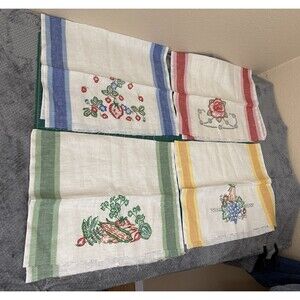 vintage linen tea towel lot of 4
